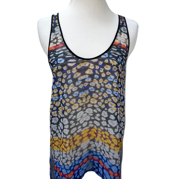 New Clover Canyon Long Print Chiffon Sleeveless Top Tunic Silver Contrast - Picture 3 of 11